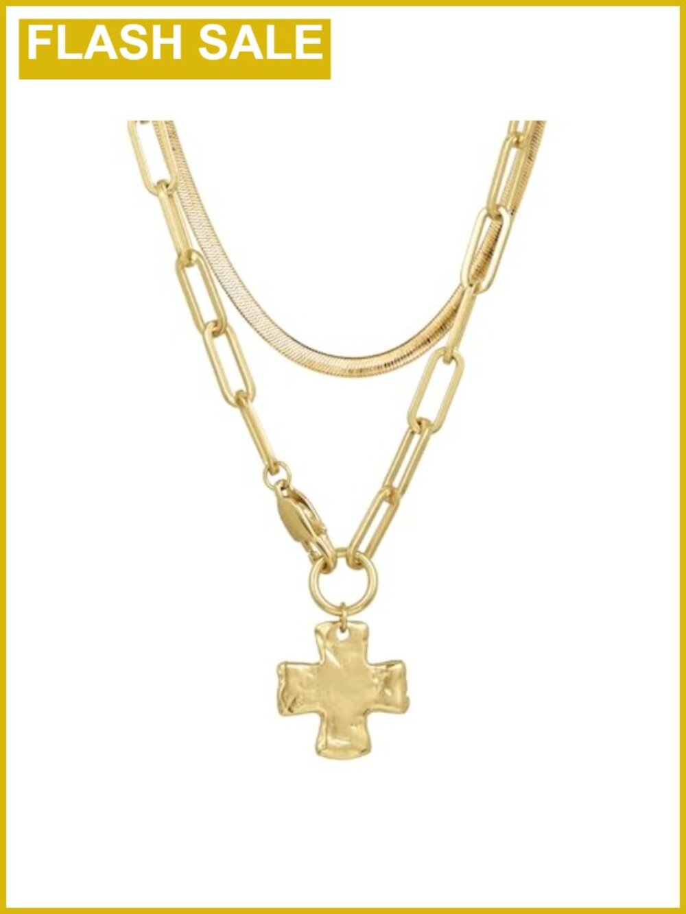 Waterproof Tarnish-Free Chunky Cross Link Necklace Set 2-Piece